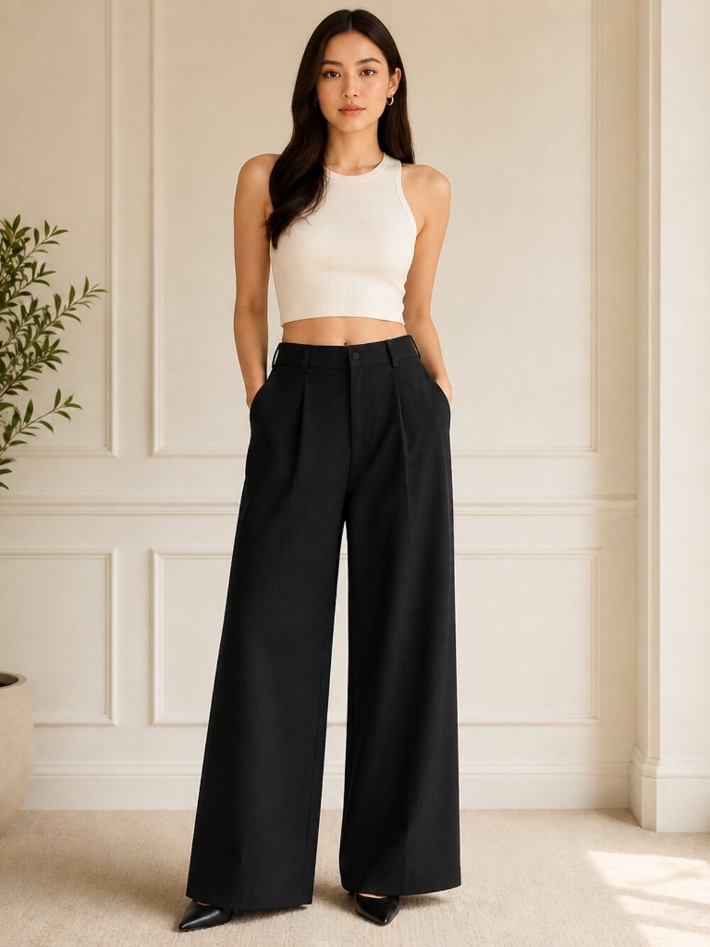 Fashion Nova Black Wide‑Leg High‑Waist Trousers – Size 29, New With Tags